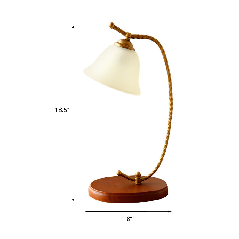 1 Light Bedroom Desk Lamp Traditional Red Brown Study Light with Bell White Glass Shade Clearhalo 'Lamps' 'Table Lamps' Lighting' 250061