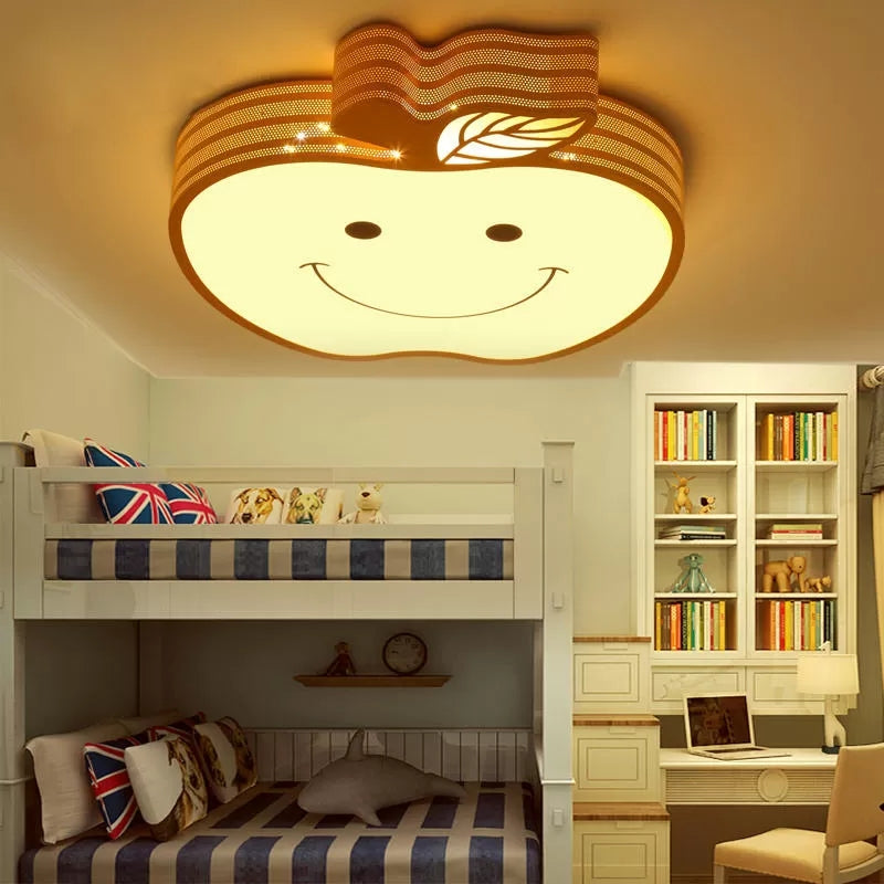 Smiling Apple Kids Bedroom Ceiling Lamp Acrylic Metal Contemporary Flush Mount Light Clearhalo 'Ceiling Lights' 'Close To Ceiling Lights' 'Close to ceiling' 'Flush mount' Lighting' 25007