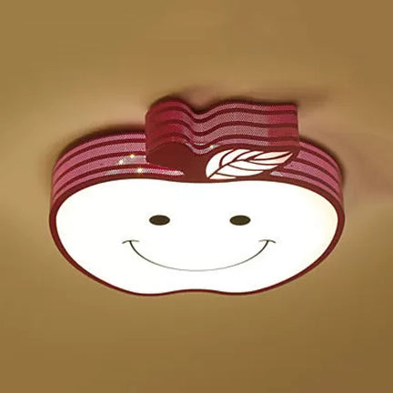 Smiling Apple Kids Bedroom Ceiling Lamp Acrylic Metal Contemporary Flush Mount Light Clearhalo 'Ceiling Lights' 'Close To Ceiling Lights' 'Close to ceiling' 'Flush mount' Lighting' 25010
