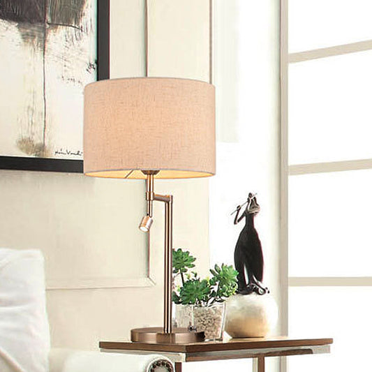 Traditional Drum Study Light 1 Light Fabric Task Lighting in Nickel for Bedroom with Base Clearhalo 'Lamps' 'Table Lamps' Lighting' 250109