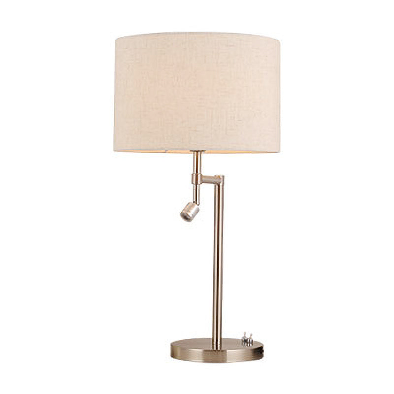 Traditional Drum Study Light 1 Light Fabric Task Lighting in Nickel for Bedroom with Base Clearhalo 'Lamps' 'Table Lamps' Lighting' 250110