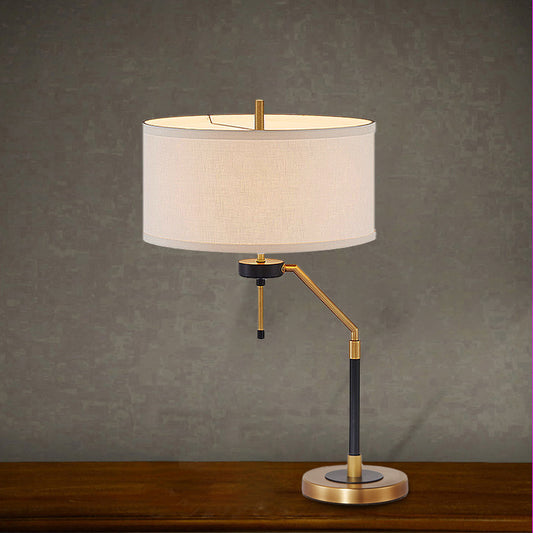 1 Light Desk Light Traditional Drum Fabric Reading Lamp in Brass for Bedroom with Base Brass Clearhalo 'Lamps' 'Table Lamps' Lighting' 250116