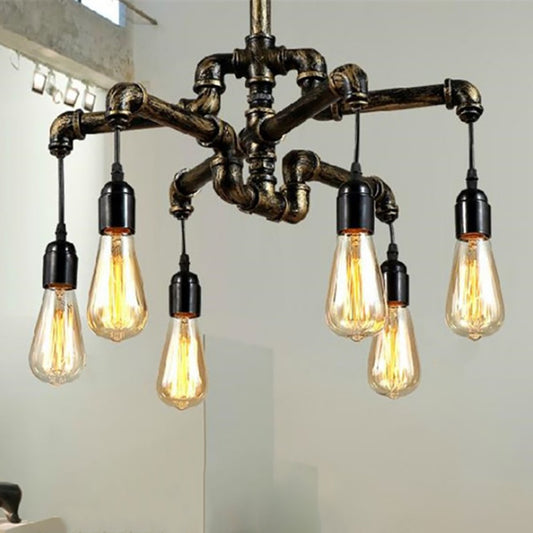Bronze Exposed Bulb Chandelier Lamp Industrial Metal and Glass 4/6 Light Living Room Hanging Light 6 Bronze Clearhalo 'Cast Iron' 'Ceiling Lights' 'Chandeliers' 'Industrial Chandeliers' 'Industrial' 'Metal' 'Middle Century Chandeliers' 'Rustic Chandeliers' 'Tiffany' Lighting' 250121