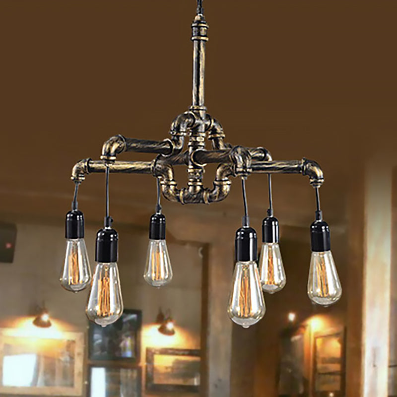 Bronze Exposed Bulb Chandelier Lamp Industrial Metal and Glass 4/6 Light Living Room Hanging Light Clearhalo 'Cast Iron' 'Ceiling Lights' 'Chandeliers' 'Industrial Chandeliers' 'Industrial' 'Metal' 'Middle Century Chandeliers' 'Rustic Chandeliers' 'Tiffany' Lighting' 250122