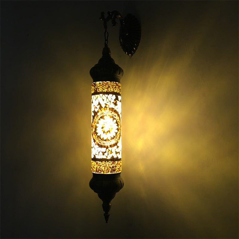 1 Bulb Cylinder Sconce Lamp Retro Red/Yellow/Blue Glass Wall Lighting Fixture with Metal Arm for Living Room Clearhalo 'Wall Lamps & Sconces' 'Wall Lights' Lighting' 250137