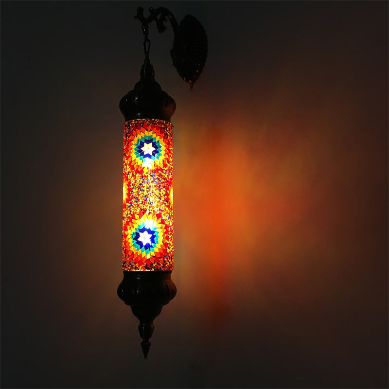 1 Bulb Cylinder Sconce Lamp Retro Red/Yellow/Blue Glass Wall Lighting Fixture with Metal Arm for Living Room Clearhalo 'Wall Lamps & Sconces' 'Wall Lights' Lighting' 250141