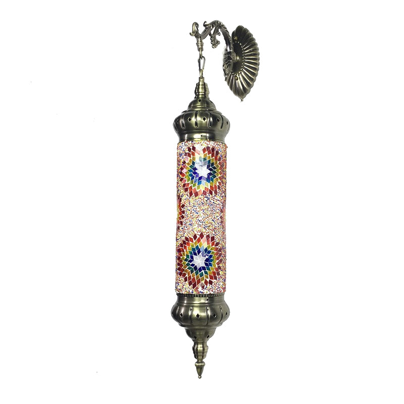 1 Bulb Cylinder Sconce Lamp Retro Red/Yellow/Blue Glass Wall Lighting Fixture with Metal Arm for Living Room Clearhalo 'Wall Lamps & Sconces' 'Wall Lights' Lighting' 250142