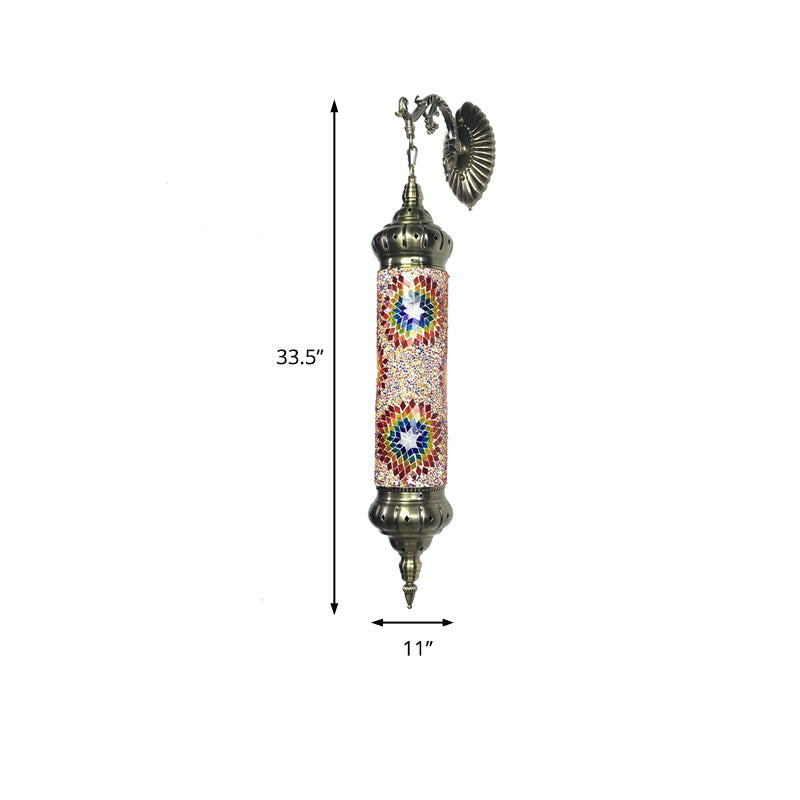 1 Bulb Cylinder Sconce Lamp Retro Red/Yellow/Blue Glass Wall Lighting Fixture with Metal Arm for Living Room Clearhalo 'Wall Lamps & Sconces' 'Wall Lights' Lighting' 250143