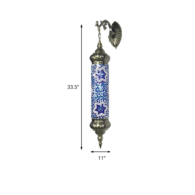 1 Bulb Cylinder Sconce Lamp Retro Red/Yellow/Blue Glass Wall Lighting Fixture with Metal Arm for Living Room Clearhalo 'Wall Lamps & Sconces' 'Wall Lights' Lighting' 250147