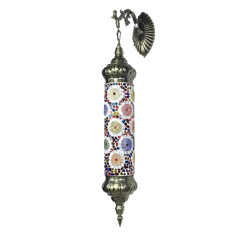 1 Bulb Cylinder Sconce Lamp Retro Red/Yellow/Blue Glass Wall Lighting Fixture with Metal Arm for Living Room Clearhalo 'Wall Lamps & Sconces' 'Wall Lights' Lighting' 250150