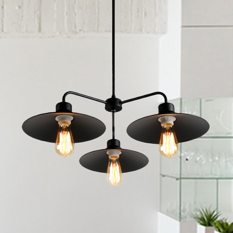 Black 3/5 Lights Chandelier Lighting Vintage Industrial Metallic Round Shade Pendant Light with Hanging Rod 3 Black Clearhalo 'Cast Iron' 'Ceiling Lights' 'Chandeliers' 'Industrial Chandeliers' 'Industrial' 'Metal' 'Middle Century Chandeliers' 'Rustic Chandeliers' 'Tiffany' Lighting' 250167