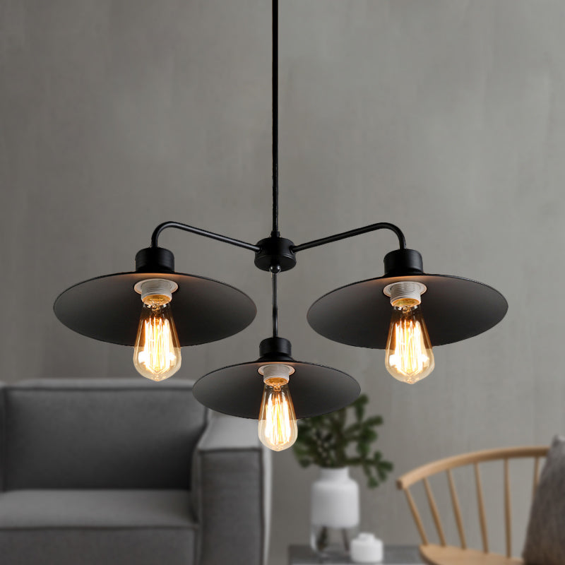 Black 3/5 Lights Chandelier Lighting Vintage Industrial Metallic Round Shade Pendant Light with Hanging Rod Clearhalo 'Cast Iron' 'Ceiling Lights' 'Chandeliers' 'Industrial Chandeliers' 'Industrial' 'Metal' 'Middle Century Chandeliers' 'Rustic Chandeliers' 'Tiffany' Lighting' 250168