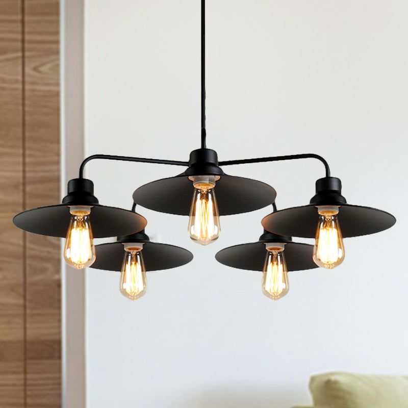 Black 3/5 Lights Chandelier Lighting Vintage Industrial Metallic Round Shade Pendant Light with Hanging Rod Clearhalo 'Cast Iron' 'Ceiling Lights' 'Chandeliers' 'Industrial Chandeliers' 'Industrial' 'Metal' 'Middle Century Chandeliers' 'Rustic Chandeliers' 'Tiffany' Lighting' 250170