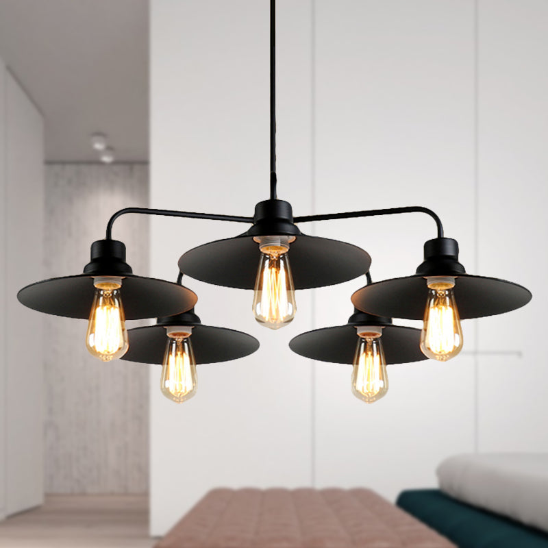 Black 3/5 Lights Chandelier Lighting Vintage Industrial Metallic Round Shade Pendant Light with Hanging Rod Clearhalo 'Cast Iron' 'Ceiling Lights' 'Chandeliers' 'Industrial Chandeliers' 'Industrial' 'Metal' 'Middle Century Chandeliers' 'Rustic Chandeliers' 'Tiffany' Lighting' 250171