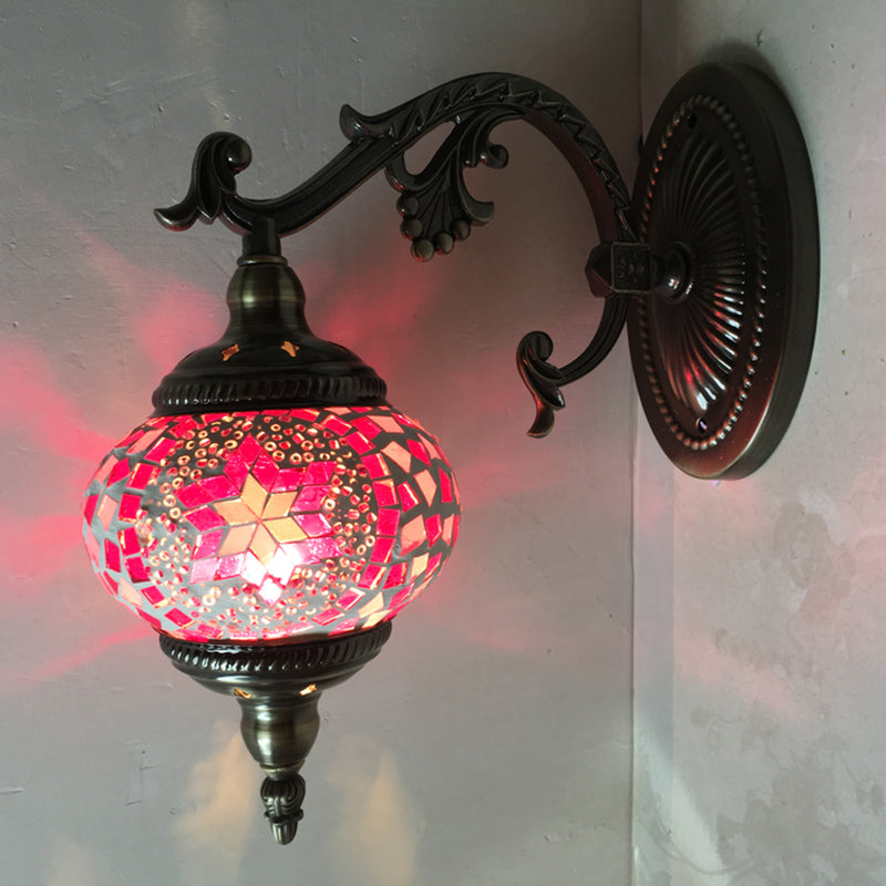 Sphere Sconce Lighting Vintage Pink/Blue Glass 1 Head Wall Lamp Fixture for Living Room Pink Clearhalo 'Wall Lamps & Sconces' 'Wall Lights' Lighting' 250187