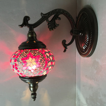 Sphere Sconce Lighting Vintage Pink/Blue Glass 1 Head Wall Lamp Fixture for Living Room Pink Clearhalo 'Wall Lamps & Sconces' 'Wall Lights' Lighting' 250187