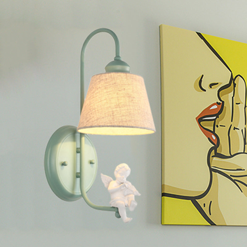 1 Light Angel Sconce Light with Tapered Shade Nordic Metal Wall Lamp in Green for Living Room Green Clearhalo 'Wall Lamps & Sconces' 'Wall Lights' Lighting' 250200