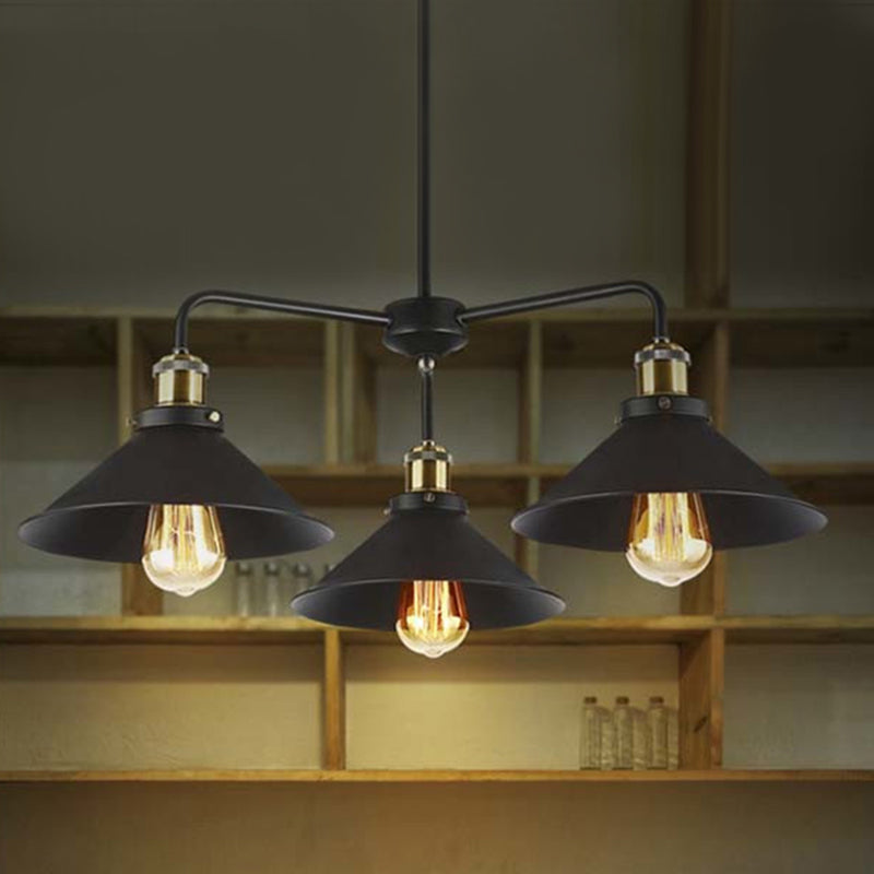 3/4/5 Heads Conical Chandelier Lamp Industrial Style Black Metallic Hanging Light for Dining Table Clearhalo 'Cast Iron' 'Ceiling Lights' 'Chandeliers' 'Industrial Chandeliers' 'Industrial' 'Metal' 'Middle Century Chandeliers' 'Rustic Chandeliers' 'Tiffany' Lighting' 250221