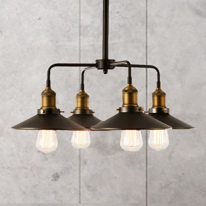 3/4/5 Heads Conical Chandelier Lamp Industrial Style Black Metallic Hanging Light for Dining Table 4 Black Clearhalo 'Cast Iron' 'Ceiling Lights' 'Chandeliers' 'Industrial Chandeliers' 'Industrial' 'Metal' 'Middle Century Chandeliers' 'Rustic Chandeliers' 'Tiffany' Lighting' 250222