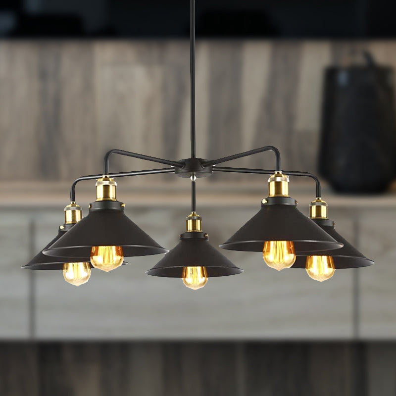 3/4/5 Heads Conical Chandelier Lamp Industrial Style Black Metallic Hanging Light for Dining Table Clearhalo 'Cast Iron' 'Ceiling Lights' 'Chandeliers' 'Industrial Chandeliers' 'Industrial' 'Metal' 'Middle Century Chandeliers' 'Rustic Chandeliers' 'Tiffany' Lighting' 250225