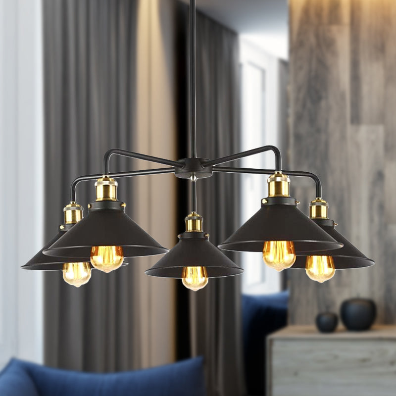 3/4/5 Heads Conical Chandelier Lamp Industrial Style Black Metallic Hanging Light for Dining Table Clearhalo 'Cast Iron' 'Ceiling Lights' 'Chandeliers' 'Industrial Chandeliers' 'Industrial' 'Metal' 'Middle Century Chandeliers' 'Rustic Chandeliers' 'Tiffany' Lighting' 250226