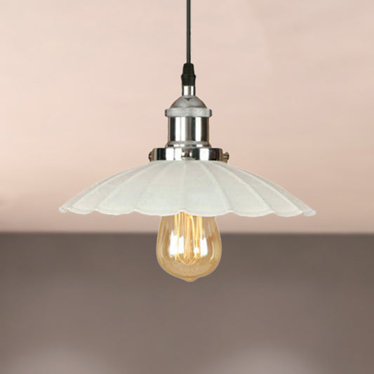 Loft Style Scalloped Pendant Lighting 1 Bulb Metal Hanging Light Fixture in Rust/Chrome Finish over Table Chrome Clearhalo 'Art Deco Pendants' 'Cast Iron' 'Ceiling Lights' 'Ceramic' 'Crystal' 'Industrial Pendants' 'Industrial' 'Metal' 'Middle Century Pendants' 'Pendant Lights' 'Pendants' 'Tiffany' Lighting' 250244