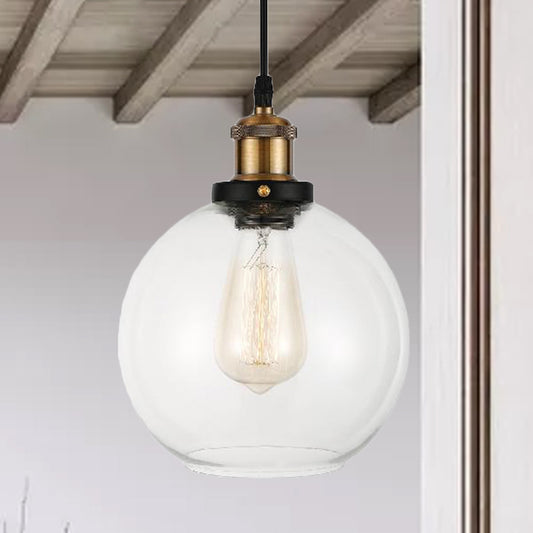 Clear Glass Globe Hanging Pendant Light with Adjustable Cord Industrial Suspension Lamp in Brass Clear Clearhalo 'Ceiling Lights' 'Glass shade' 'Glass' 'Industrial Pendants' 'Industrial' 'Middle Century Pendants' 'Pendant Lights' 'Pendants' 'Tiffany' Lighting' 250256