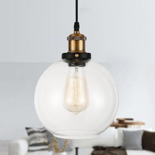 Clear Glass Globe Hanging Pendant Light with Adjustable Cord Industrial Suspension Lamp in Brass Clearhalo 'Ceiling Lights' 'Glass shade' 'Glass' 'Industrial Pendants' 'Industrial' 'Middle Century Pendants' 'Pendant Lights' 'Pendants' 'Tiffany' Lighting' 250258