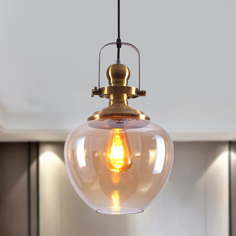 Brass Orb Pendant Ceiling Light Industrial Amber Glass 1 Light Living Room Hanging Lamp for Living Room Amber Clearhalo 'Ceiling Lights' 'Glass shade' 'Glass' 'Industrial Pendants' 'Industrial' 'Middle Century Pendants' 'Pendant Lights' 'Pendants' 'Tiffany' Lighting' 250264