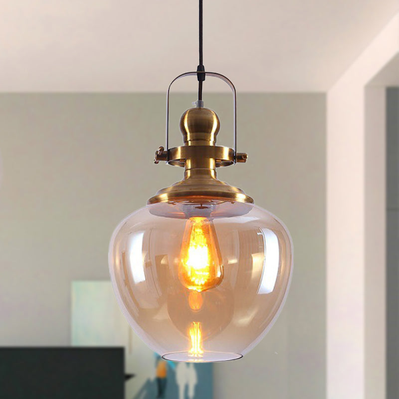 Brass Orb Pendant Ceiling Light Industrial Amber Glass 1 Light Living Room Hanging Lamp for Living Room Clearhalo 'Ceiling Lights' 'Glass shade' 'Glass' 'Industrial Pendants' 'Industrial' 'Middle Century Pendants' 'Pendant Lights' 'Pendants' 'Tiffany' Lighting' 250266