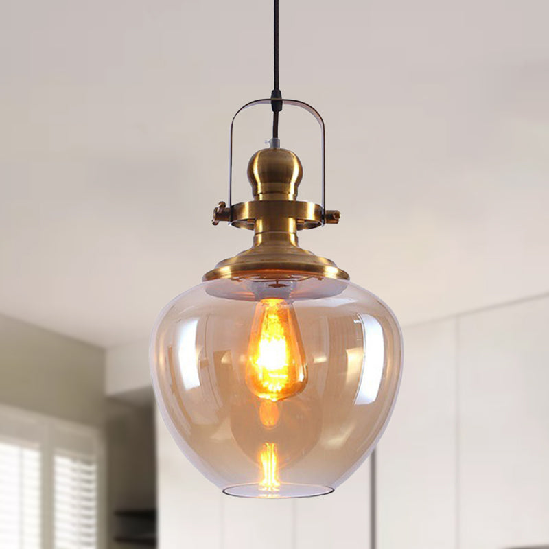 Brass Orb Pendant Ceiling Light Industrial Amber Glass 1 Light Living Room Hanging Lamp for Living Room Clearhalo 'Ceiling Lights' 'Glass shade' 'Glass' 'Industrial Pendants' 'Industrial' 'Middle Century Pendants' 'Pendant Lights' 'Pendants' 'Tiffany' Lighting' 250267