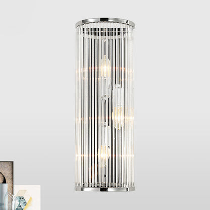 3 Lights Bedroom Wall Sconce Fixture Modernist Style Chrome Finish Wall Light with Cylinder Clear Crystal Shade Chrome Clearhalo 'Modern wall lights' 'Modern' 'Wall Lamps & Sconces' 'Wall Lights' Lighting' 250272