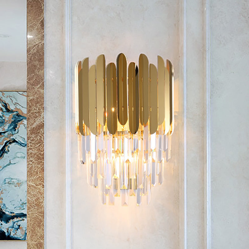 Layered Wall Light Fixture Modernist Metal 1 Light Brass Wall Lamp with Clear Crystal Block for Bedside Brass Clearhalo 'Modern wall lights' 'Modern' 'Wall Lamps & Sconces' 'Wall Lights' Lighting' 250276