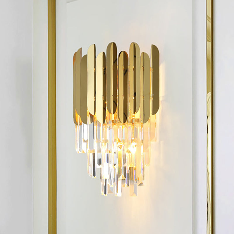 Layered Wall Light Fixture Modernist Metal 1 Light Brass Wall Lamp with Clear Crystal Block for Bedside Clearhalo 'Modern wall lights' 'Modern' 'Wall Lamps & Sconces' 'Wall Lights' Lighting' 250277