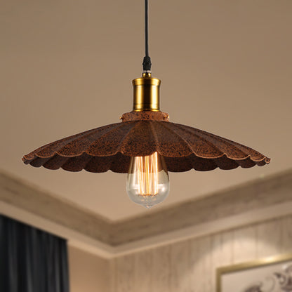 Rust Finish Scalloped Pendant Light Lodge Style Iron 1 Light Kitchen Hanging Lamp, 10"/12" Diameter Rust Clearhalo 'Art Deco Pendants' 'Cast Iron' 'Ceiling Lights' 'Ceramic' 'Crystal' 'Industrial Pendants' 'Industrial' 'Metal' 'Middle Century Pendants' 'Pendant Lights' 'Pendants' 'Tiffany' Lighting' 250278