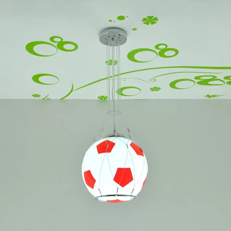 Glass Soccer Hanging Light Boys Bedroom One Head Sport Style Suspension Light Red Clearhalo 'Ceiling Lights' 'Glass shade' 'Glass' 'Pendant Lights' 'Pendants' Lighting' 25028