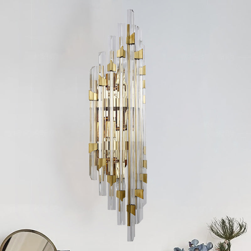 Clear Crystal Prism Wall Sconce Fixture Contemporary 4 Lights Wall Lamp in Gold for Corridor - Gold - Clearhalo - 'Modern wall lights' - 'Modern' - 'Wall Lamps & Sconces' - 'Wall Lights' - Lighting' - 250280