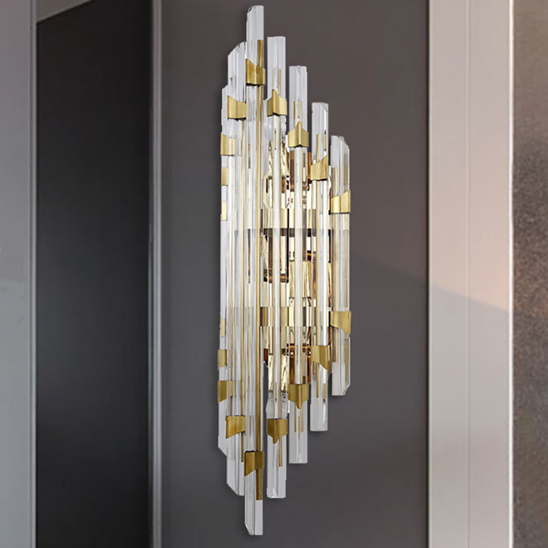 Clear Crystal Prism Wall Sconce Fixture Contemporary 4 Lights Wall Lamp in Gold for Corridor - Clearhalo - 'Modern wall lights' - 'Modern' - 'Wall Lamps & Sconces' - 'Wall Lights' - Lighting' - 250281