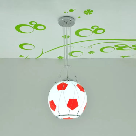 Glass Soccer Hanging Light Boys Bedroom One Head Sport Style Suspension Light Red Clearhalo 'Ceiling Lights' 'Glass shade' 'Glass' 'Pendant Lights' 'Pendants' Lighting' 25028