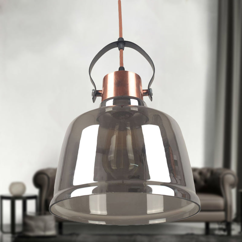 Dome Dining Room Hanging Light Kit Contemporary Clear Glass 1 Light Black Pendant Lighting in Grey/Amber Clearhalo 'Ceiling Lights' 'Glass shade' 'Glass' 'Industrial Pendants' 'Industrial' 'Middle Century Pendants' 'Pendant Lights' 'Pendants' 'Tiffany' Lighting' 250293
