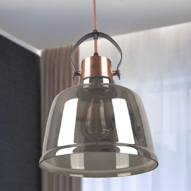 Dome Dining Room Hanging Light Kit Contemporary Clear Glass 1 Light Black Pendant Lighting in Grey/Amber Clearhalo 'Ceiling Lights' 'Glass shade' 'Glass' 'Industrial Pendants' 'Industrial' 'Middle Century Pendants' 'Pendant Lights' 'Pendants' 'Tiffany' Lighting' 250294
