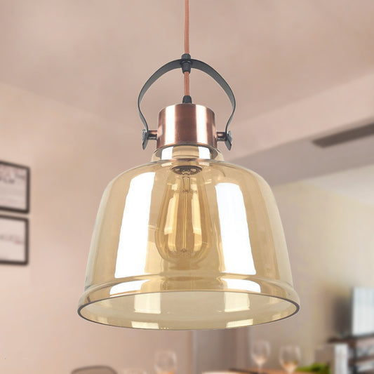 Dome Dining Room Hanging Light Kit Contemporary Clear Glass 1 Light Black Pendant Lighting in Grey/Amber Amber Clearhalo 'Ceiling Lights' 'Glass shade' 'Glass' 'Industrial Pendants' 'Industrial' 'Middle Century Pendants' 'Pendant Lights' 'Pendants' 'Tiffany' Lighting' 250295