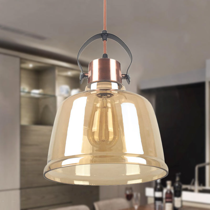 Dome Dining Room Hanging Light Kit Contemporary Clear Glass 1 Light Black Pendant Lighting in Grey/Amber Clearhalo 'Ceiling Lights' 'Glass shade' 'Glass' 'Industrial Pendants' 'Industrial' 'Middle Century Pendants' 'Pendant Lights' 'Pendants' 'Tiffany' Lighting' 250296