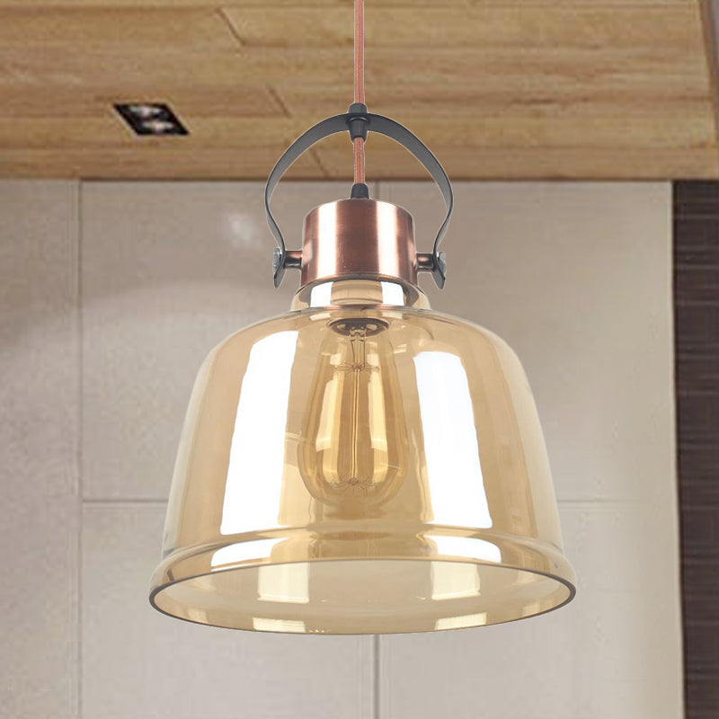 Dome Dining Room Hanging Light Kit Contemporary Clear Glass 1 Light Black Pendant Lighting in Grey/Amber Clearhalo 'Ceiling Lights' 'Glass shade' 'Glass' 'Industrial Pendants' 'Industrial' 'Middle Century Pendants' 'Pendant Lights' 'Pendants' 'Tiffany' Lighting' 250297