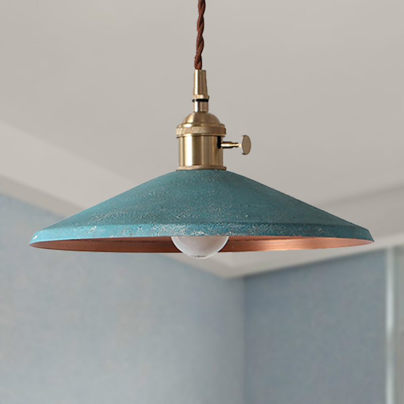 1 Bulb Pendant Light Rustic Style Saucer Shade Metal Hanging Lamp with Adjustable Cord in Silver/Red/Blue Clearhalo 'Ceiling Lights' 'Modern Pendants' 'Modern' 'Pendant Lights' 'Pendants' Lighting' 250311