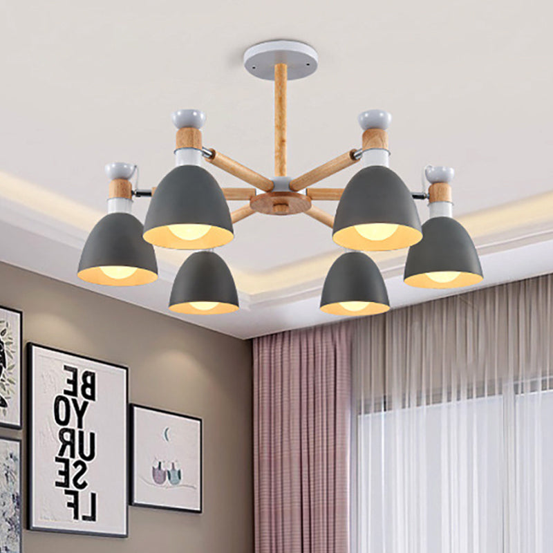 Metal Bowl Shade Ceiling Light Boys Girls Bedroom Six Lights Macaron Chandelier Clearhalo 'Ceiling Lights' 'Chandeliers' Lighting' options 250317