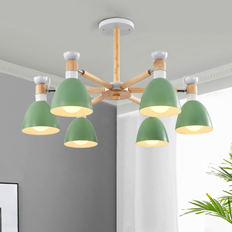 Metal Bowl Shade Ceiling Light Boys Girls Bedroom Six Lights Macaron Chandelier Clearhalo 'Ceiling Lights' 'Chandeliers' Lighting' options 250318