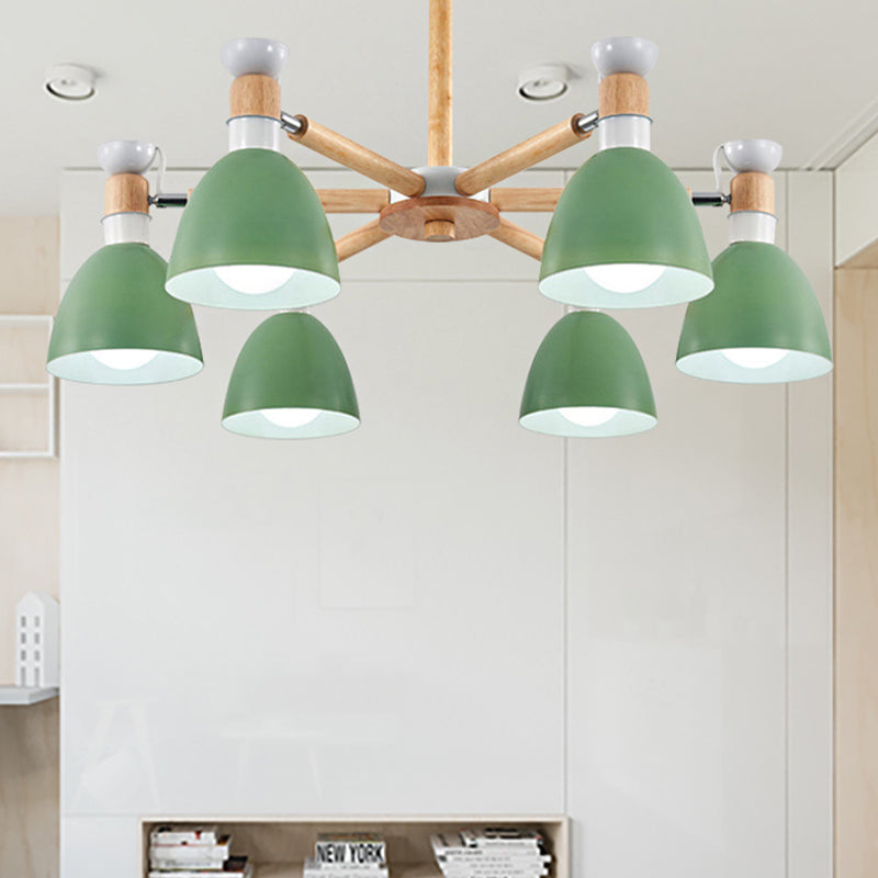 Metal Bowl Shade Ceiling Light Boys Girls Bedroom Six Lights Macaron Chandelier Clearhalo 'Ceiling Lights' 'Chandeliers' Lighting' options 250319