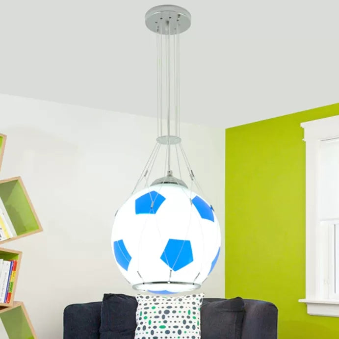 Glass Soccer Hanging Light Boys Bedroom One Head Sport Style Suspension Light Blue Clearhalo 'Ceiling Lights' 'Glass shade' 'Glass' 'Pendant Lights' 'Pendants' Lighting' 25032