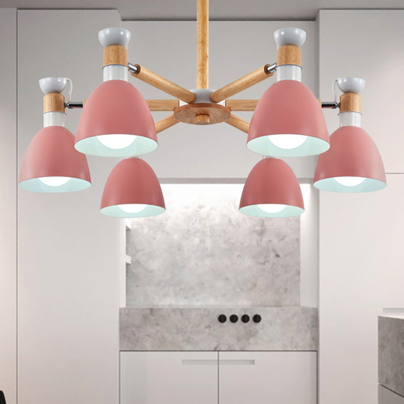 Metal Bowl Shade Ceiling Light Boys Girls Bedroom Six Lights Macaron Chandelier Clearhalo 'Ceiling Lights' 'Chandeliers' Lighting' options 250320